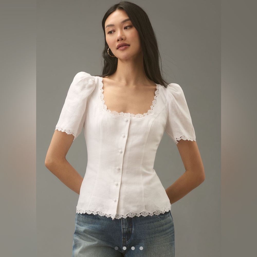 Reformation White Lace Trimmed Tank Top